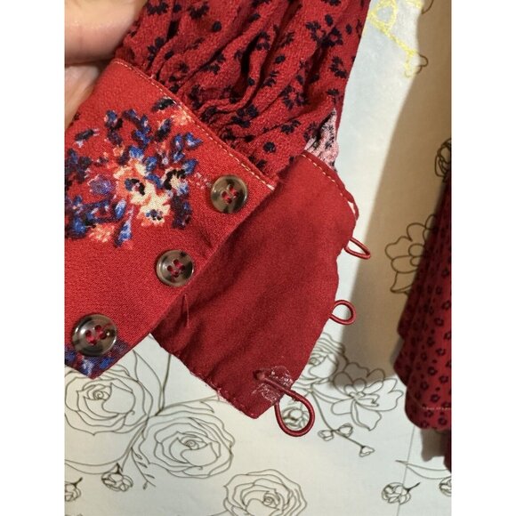 Free People Dress Small Don't Dare Red Mixed Print Mini Babydoll 014 - Picture 6 of 8